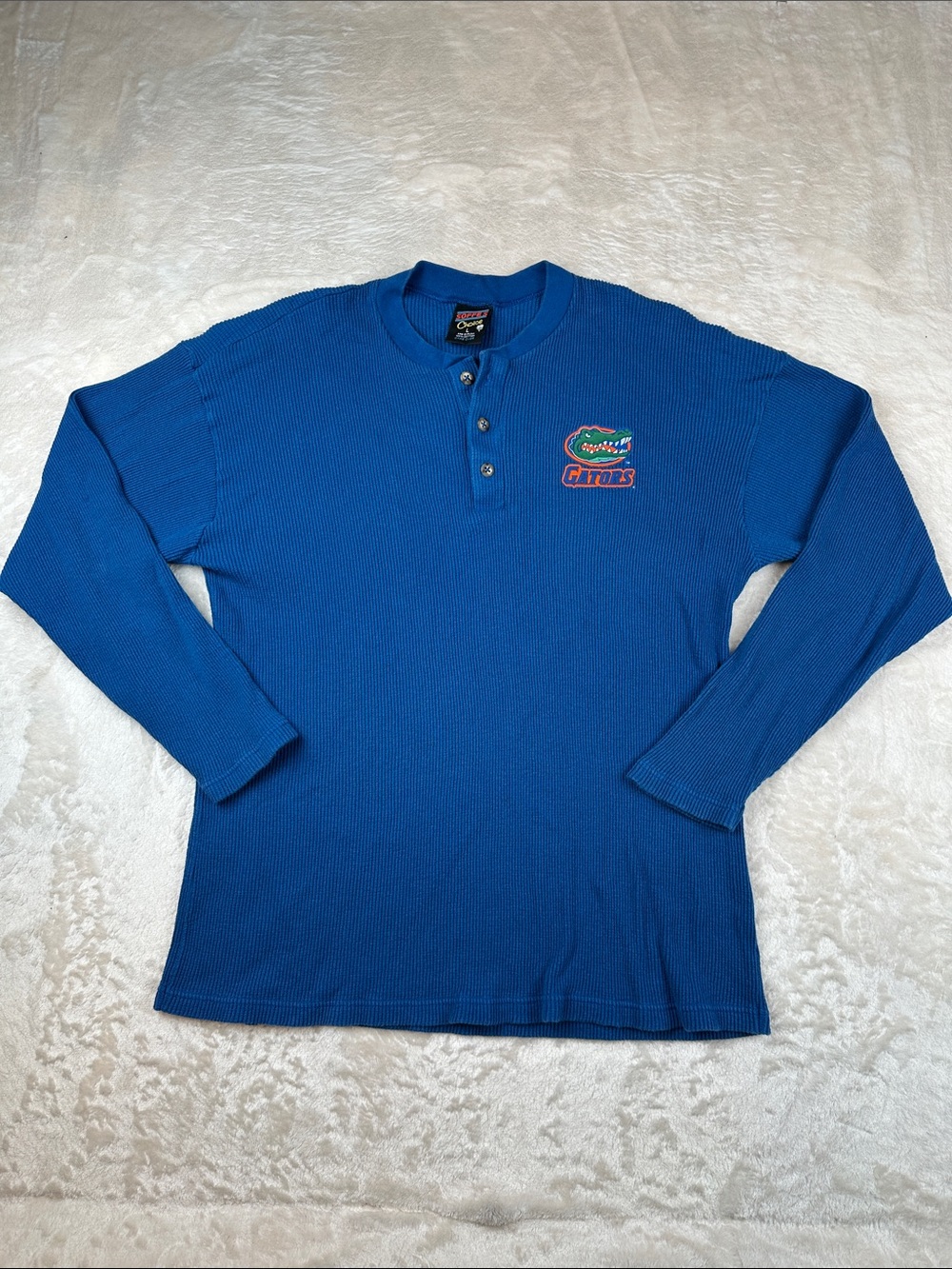 Soffe Size L Blue Long-Sleeve Henley with Gators Crest | Football | Casual